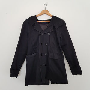 Hooded Peacoat Double Breasted Black